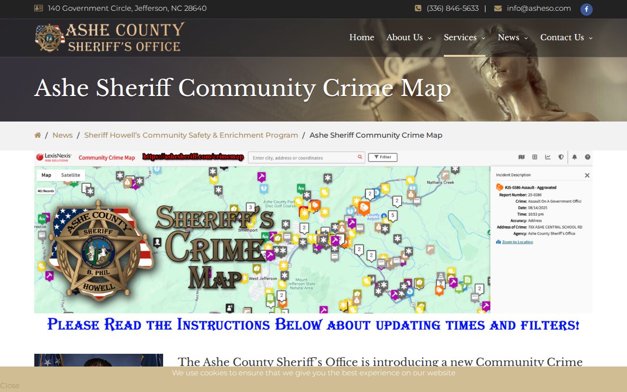 Ashe County Sheriff Community Crime Map interface