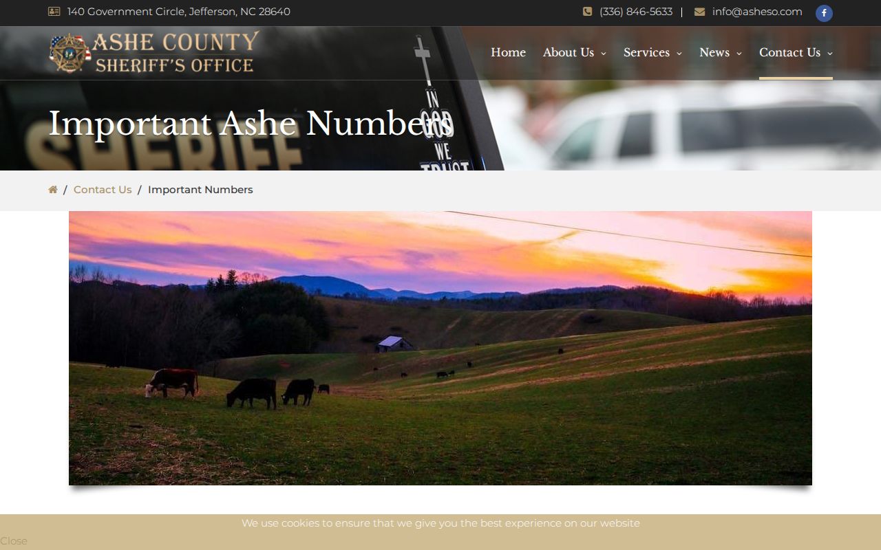 Ashe County Sheriff important numbers page with detention and municipal police contacts