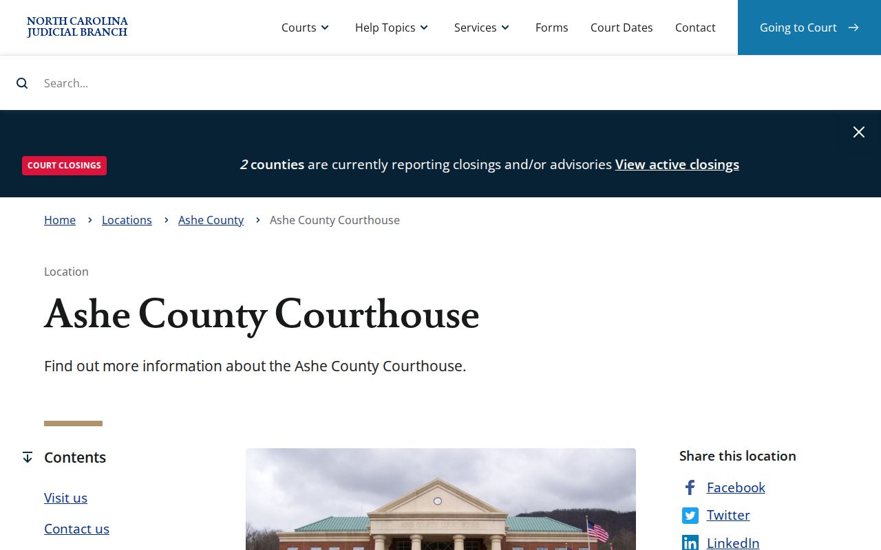 North Carolina Judicial Branch Ashe County Courthouse page